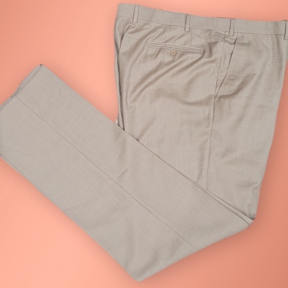 Santorelli Romeo Luxury Serge Tan Flat Front Trouser 44x38 Made In Italy Raw Hem - Picture 1 of 14